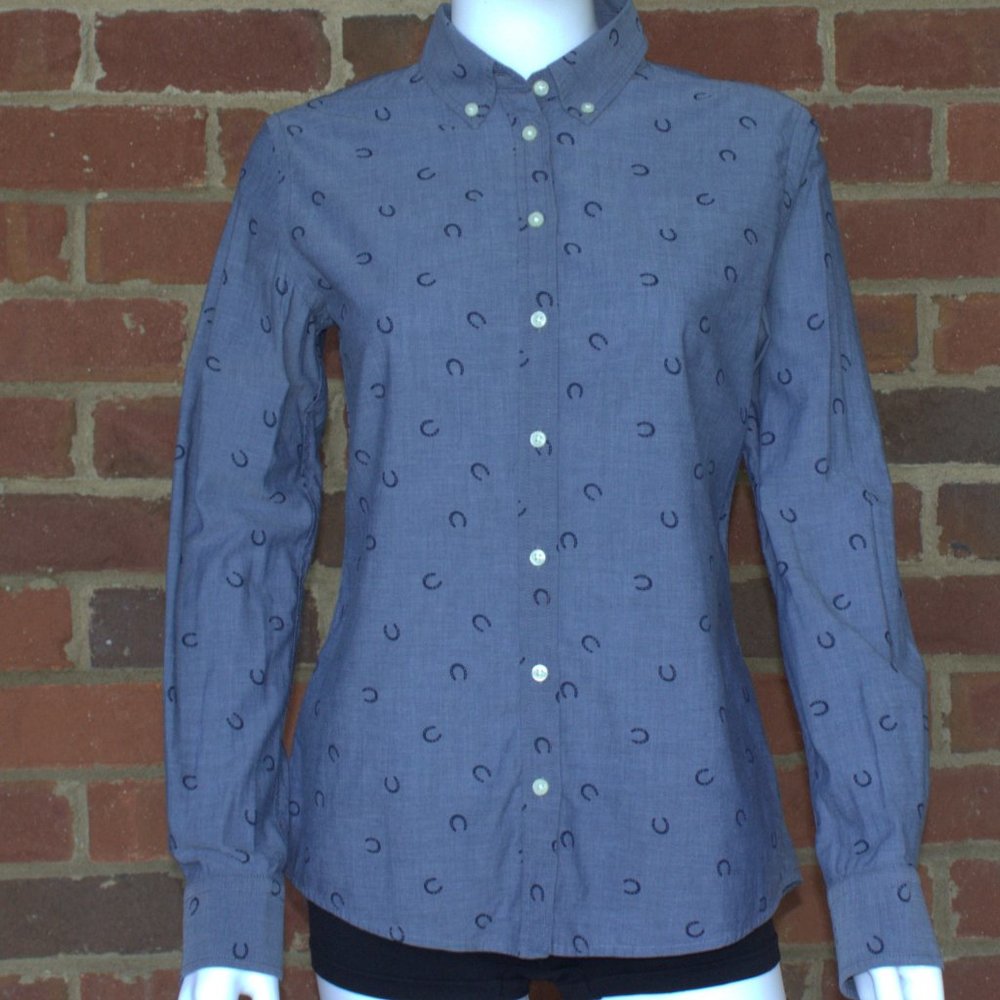 Banana Republic Womens Shirt Horseshoes Soft Wash Button Long Sleeve Blue S